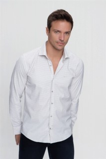 Men's Beige Saldera Slim Fit Slim Fit Printed Solid Collar Long Sleeve Shirt 100350686