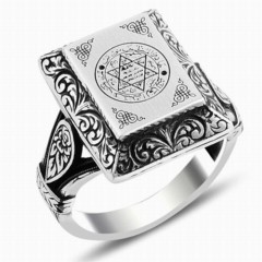 Men Shoes-Bags & Other - Seal of Prophet Solomon Square Sterling Silver Men's Ring 100348025 - Turkey