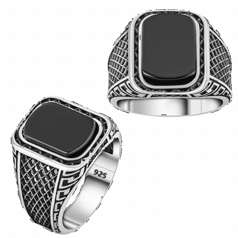 Cage Model Onyx Stone Silver Ring 100350315