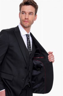 Men's Black Jacquard Slim Fit Vest Suit 100351161