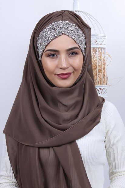 Woman Hijab & Scarf - Stone Design Bonnet Shawl Mink 100282972 - Turkey