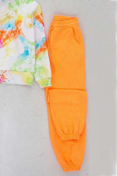 Girl Mixed Paint Printed Orange Tracksuit Set 100326920