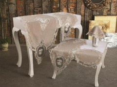Living room Table Set - Ensemble de salon Elite velours guipure française 5 pièces cappucino 100259617 - Turkey