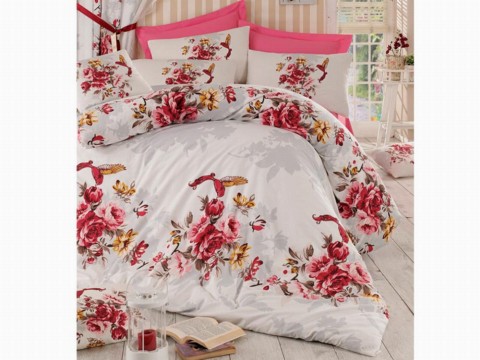 Bedding - Bird Bettbezug-Set für Doppelbetten, 100 % Baumwolle, Pink 100257647 - Turkey