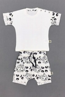 Suits - Baby Boy Arm Tiger Printed White Bottom Top Set 100327552 - Turkey