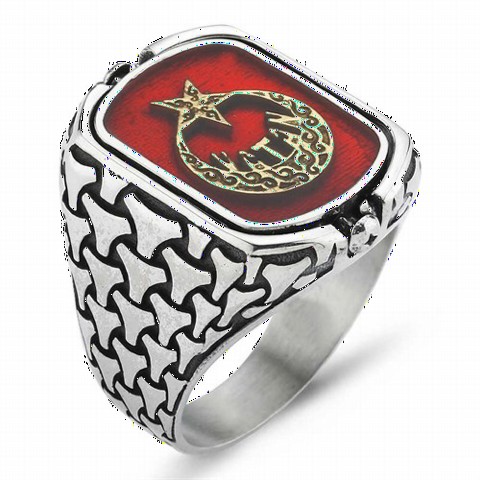 Moon Star Rings - خاتم مون يلدز هوم لاند وشعار النبالة العثماني على الوجهين الفضي للرجال 100348759 - Turkey