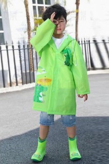 Coat, Trench Coat - Girls Boys Dinosaur Printed Bag Protected Hooded Green Raincoat 100328712 - Turkey