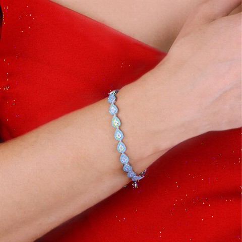 Blue Stone Drop Motif Silver Women's Bracelet 100349633