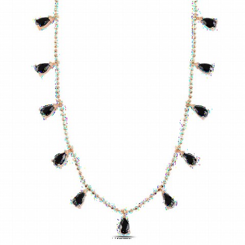 Black Zircon Stone Drop Model Women's Sterling Silver Necklace 100346953