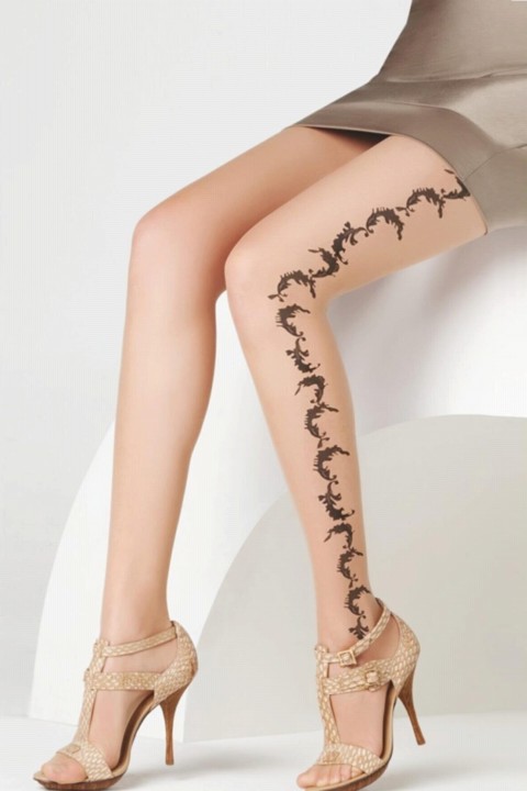 Toe and Panty Durable Leaf Patterned Nude Women's Tights 100327309