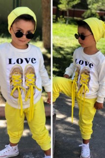 Boys Girls LOVE And Shoe Printed Rope Detailed Yellow Tracksuit Set 100328633