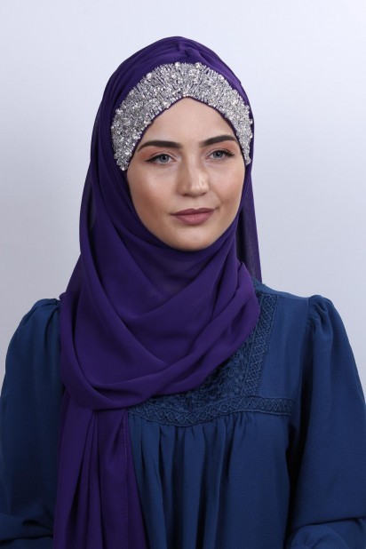 Woman Hijab & Scarf - شال کاپوت طرح سنگ بنفش - Turkey