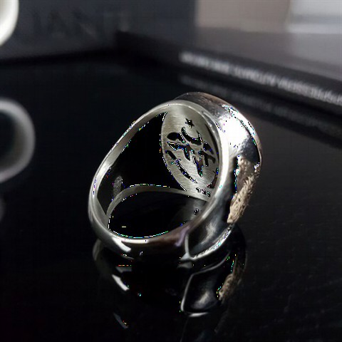 Men - Edge Embroidered Lion Figured Silver Ring 100349680 - Turkey