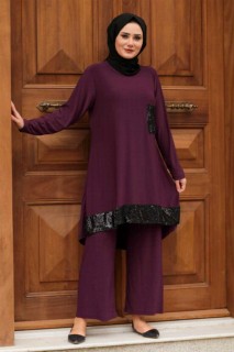 Plum Color Hijab Suit Dress 100338092