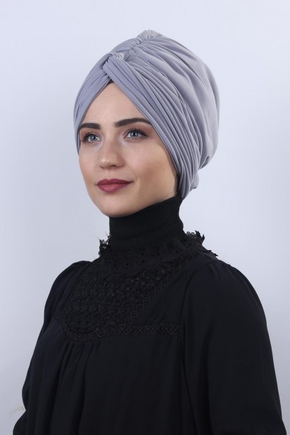 Woman Bonnet & Turban - بونيه روز عقدة ذات اتجاهين باللون الرمادي - Turkey