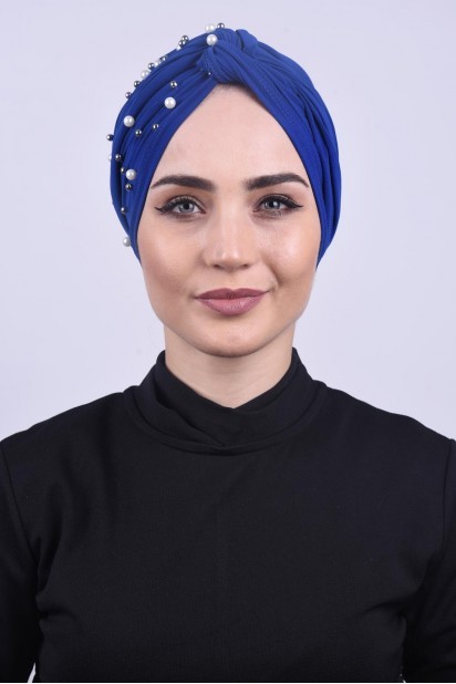Woman Bonnet & Turban - Pearls Dolama Bonnet Sax - Turkey
