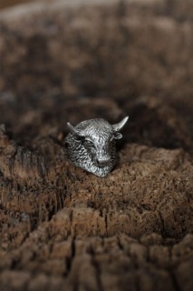 Silver Rings 925 - Adjustable Buffalo Design Men's Ring 100319215 - Turkey