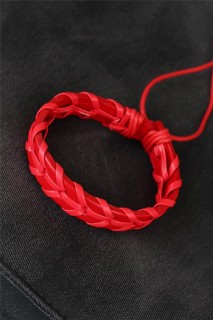 Bracelet - سوار من الجلد المحبوك باللون الأحمر للرجال 100318745 - Turkey