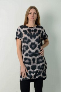 Woman Clothing - تونیک پلنگی ساتن جلو سایز پلاس 100276210 - Turkey