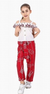 Girl Clothing - Girls' Suspender Claret Red Trousers Suit 100326659 - Turkey