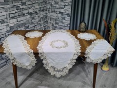Table Cover Set - Dowry Land Samira 17 Piece Placemat Set Cream Gray 100331181 - Turkey
