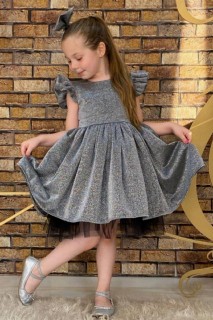 Outwear - Girl's Shimmering Silver Dress 100326624 - Turkey