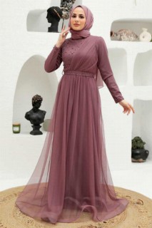 Evening & Party Dresses - فستان سهرة للمحجبات باللون الوردي المغبر 100339826 - Turkey