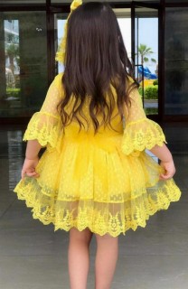 Outwear - Girl Child Princess Lace-Up Yellow Dress 100326619 - Turkey