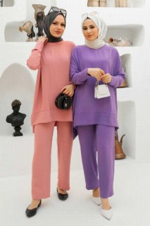 Cloth set - Puderrosa Hijab-Doppelanzugkleid 100339924 - Turkey
