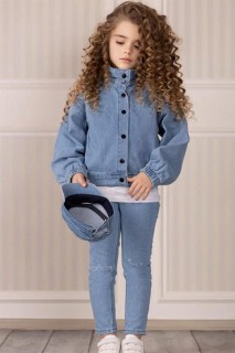 Kids - Boys' T-Shirt and Jeans Jacket with Hat and Blue 4-piece Top Set 100328688 - Turkey