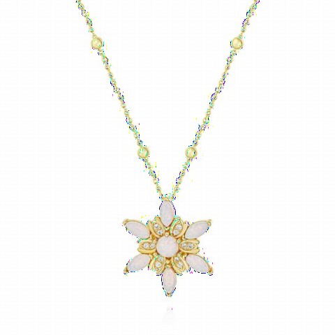 jewelry - Wind Flower Model Bulk Opal Silver Necklace Gold 100350083 - Turkey