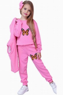 Tracksuits, Sweatshirts - Girl's Butterfly Printed Hoodie 4-Pack Pink Tracksuit Set 100344678 - Turkey