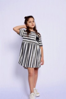 Girl Pocket Detailed Striped Half Sleeve Dress 100326626
