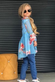 Girl's 4 Piece Bottom Top Set With Sleeves Flounce Tulle Jacket and Jeans 100328256