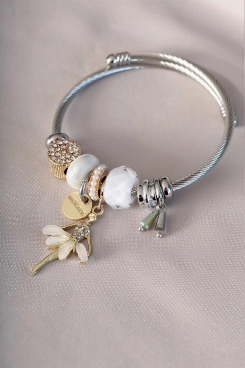 Bracelet - White Stone and Ballerina Figure Charm Bracelet 100326571 - Turkey
