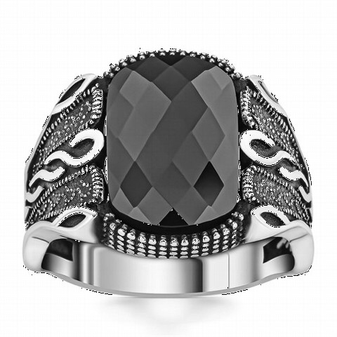 Zircon Stone Rings - Cut Zircon Stone Silver Men's Ring 100350376 - Turkey