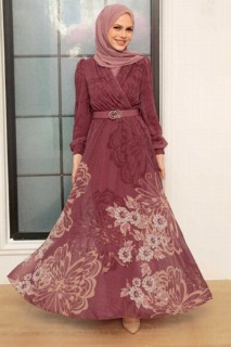 Clothes - Dark Dusty Rose Hijab Dress 100340754 - Turkey