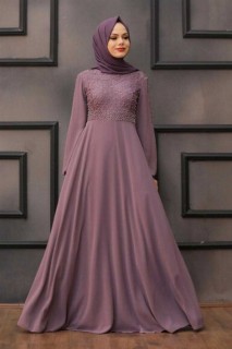 Woman Clothing - Dusty Rose Hijab Evening Dress 100335244 - Turkey