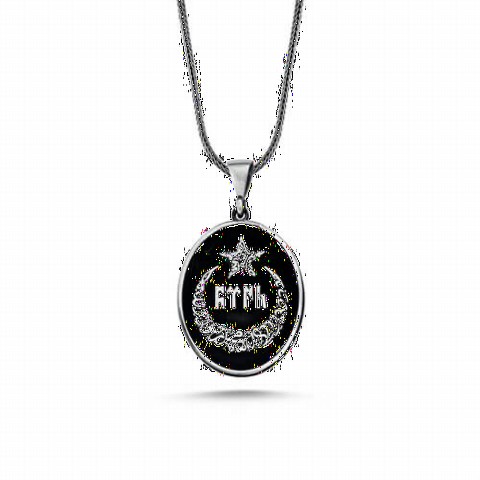 Necklace - Crescent and Star Sterling Silver Necklace with Turkish Inscription in Gokturk 100348254 - Turkey