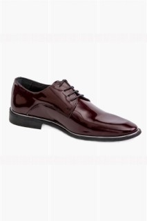 Shoes - Mens Claret Red Neolit ​​Classic Lace-Up Flat Patent Leather Shoes 100351094 - Turkey