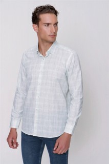 Top Wear - Men's Water Green Linen Long Sleeve Regular Fit Comfy Cut Shirt 100351403 - Turkey