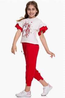 Girl's Sleeves Frilly and Unicorn Pony Printed Red Tracksuit Suit 100328255