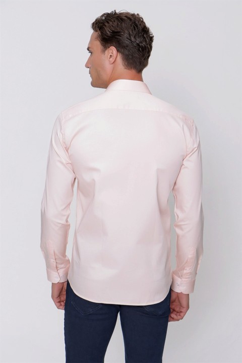 Men Salmon Compact Slim Fit Slim Fit Plain 100% Cotton Satin Shirt 100350884