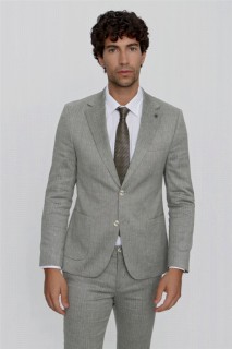 Outdoor - Men's Gray Linen Striped Slim Fit Slim Fit 6 Drop Suit 100351001 - Turkey