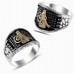 Silver Rings 925 - Ottoman Tugra Motif Micro Stone Silver Ring 100347848 - Turkey