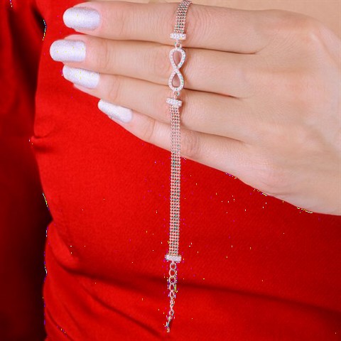 Bracelet - Infinity Pattern Silver Bracelet with Zircon Stone Rose 100349645 - Turkey