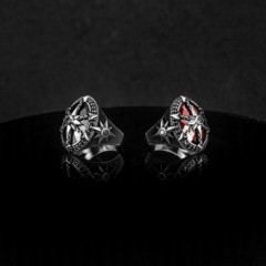 Red Zircon Stone Pole Star Sterling Silver Ring 100346342
