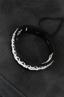 Bracelet - سوار جلد أسود للرجال مع خياطة بيضاء 100318747 - Turkey
