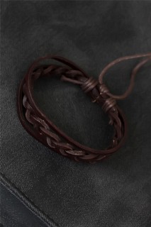 Men - Brown Knitted Leather Men's Bracelet 100342415 - Turkey