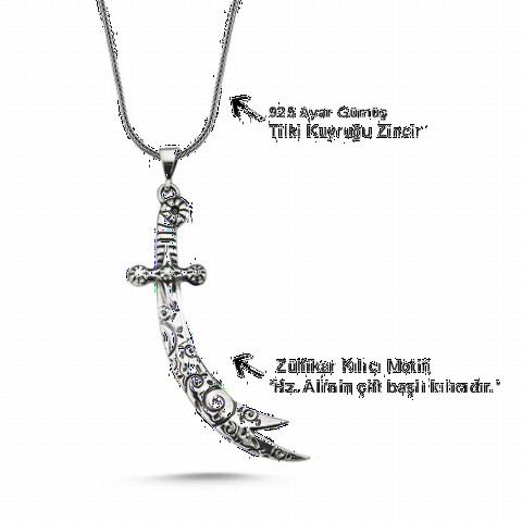 Men - Sword of Zulfikar Silver Necklace 100348860 - Turkey